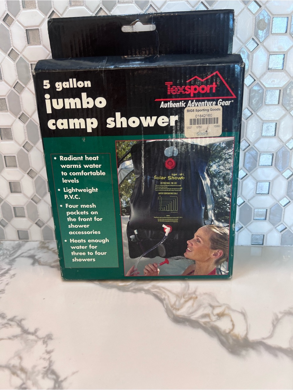 Texsport 5 Gallon Jumbo Camp Shower Solar Portable PVC Black Four Mesh Pockets